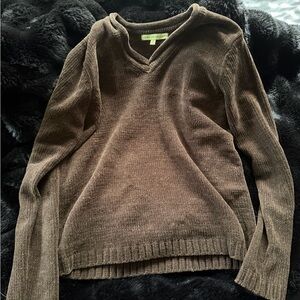 Carolyn Taylor Chocolate Brown V-Neck Ribbed Top